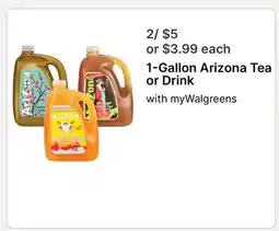 Walgreens 1-Gallon Arizona Tea or Drink offer