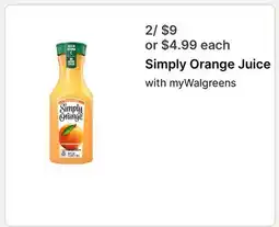 Walgreens Simply Orange Juice offer
