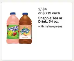 Walgreens Snapple Tea or Drink offer