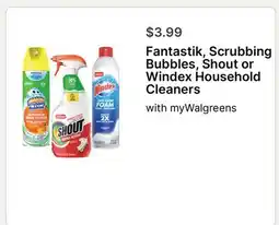 Walgreens Fantastik, Scrubbing Bubbles, Shout or Windex Household Cleaners offer