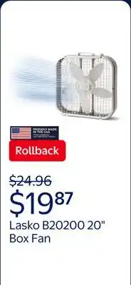 Walmart Lasko 20 3-Speed Weather-Resistant Motor Box Fan B20200 offer