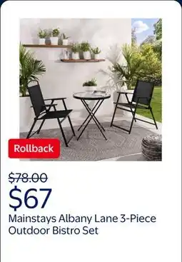 Walmart Mainstays Albany Lane 3-Piece Outdoor Bistro Set, Folding Chairs & Glass Table, Black offer