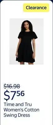 Walmart Time and Tru Women's and Women's Plus Cotton Swing Dress with Short Sleeves offer