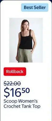 Walmart Scoop Women's Square Neck Crochet Cotton Tank Top offer