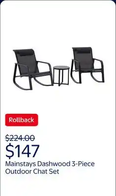 Walmart Mainstays Dashwood Steel 3-Piece Rocker Outdoor Chat Set, Black offer