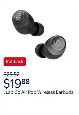 Walmart JLab Go Air Pop Bluetooth Earbuds, True Wireless with Charging Case offer