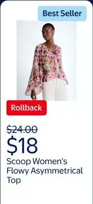 Walmart Scoop Women's and Women's Plus Flowy Asymmetrical Sheer Top offer