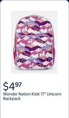 Walmart Wonder Nation Kids' 17 Unicorn Fields Backpack, Magenta offer