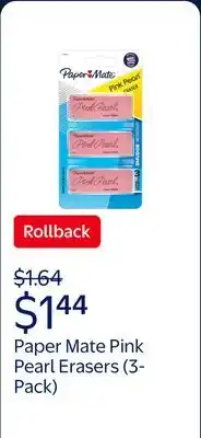 Walmart Paper Mate Pink Pearl Erasers, Large, 3 Count offer