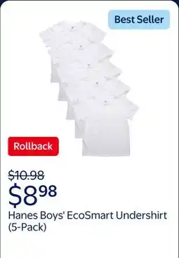 Walmart Hanes Boy' Ecosmart White Crew Undershirt Value Pack, 5-pack sizes S-XXL offer