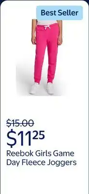 Walmart Reebok Girl's Game Day Fleece Jogger offer