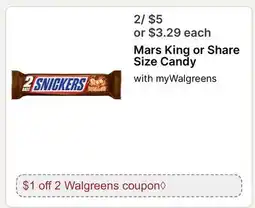 Walgreens Mars King or Share Size Candy offer