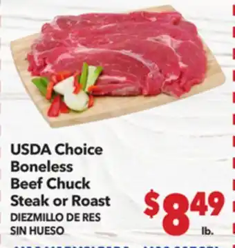 Vallarta Supermarkets USDA Choice Boneless Beef Chuck Steak or Roast / DIEZMILLO DE RES SIN HUESO offer