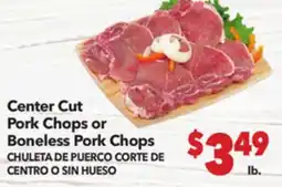 Vallarta Supermarkets Center Cut Pork Chops or Boneless Pork Chops / CHULETA DE PUERCO CORTE DE CENTRO O SIN HUESO offer