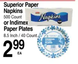 Superior Grocers Superior Paper Napkins 500 Count or Indimex Paper Plates 8.5 Inch / 40 Count offer