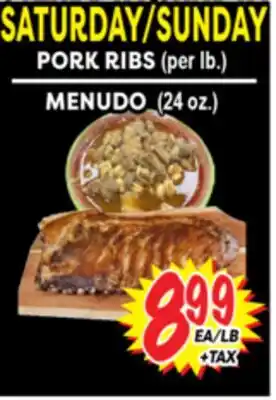 Superior Grocers PORK RIBS (per lb.) MENUDO (24 oz.) offer