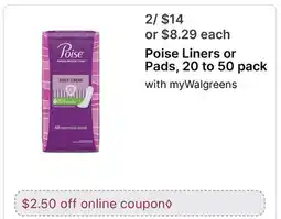 Walgreens Poise Liners or Pads offer