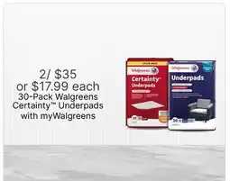 Walgreens 30-Pack Walgreens Certainty Underpads with myWalgreens offer