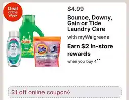 Walgreens Bounce, Downy, Gain or Tide Laundry Care offer