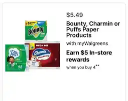 Walgreens Bounty, Charmin or Puffs Paper Products offer