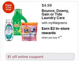 Walgreens Bounce, Downy, Gain or Tide Laundry Care offer