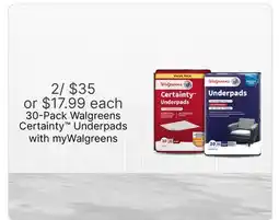 Walgreens 30-Pack Walgreens Certainty Underpads offer