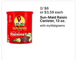 Walgreens Sun-Maid Raisin Canister, 13 oz offer