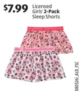 Aldi Licensed Girls' 2-Pack Sleep Shorts offer