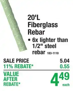 Menards 20'L Fiberglass Rebar offer