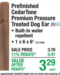 Menards Prefinished CedarTone Premium Pressure Treated Dog Ear offer