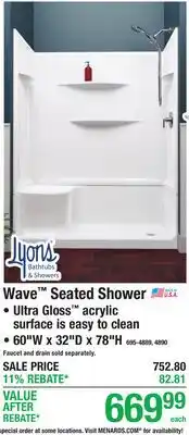 Menards Wave Seated Shower offer