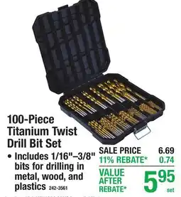 Menards 100-Piece Titanium Twist Drill Bit Set offer