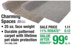 Menards Charming Spaces Carpet offer