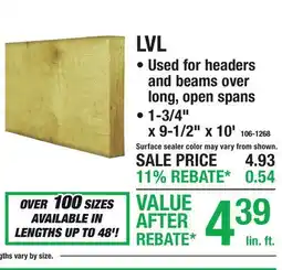 Menards LVL Engineered Lumber offer