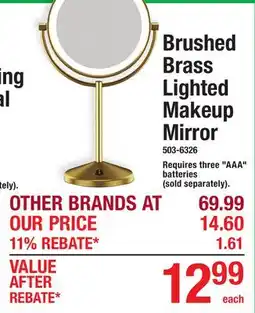 Menards Brushed Brass Lighted Makeup Mirror offer
