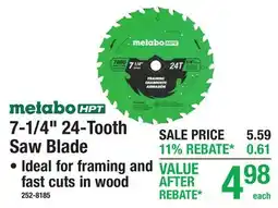 Menards metabo HPT 7-1/4 24-Tooth Saw Blade offer