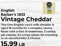 Sunset Foods English Barber's 1833 Vintage Cheddar offer