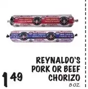 Foodarama Reynaldo's pork or beef chorizo offer