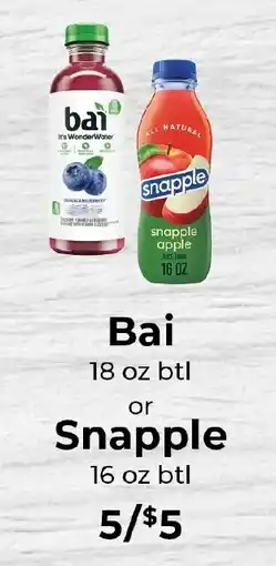 Sunset Foods Bai or Snapple offer