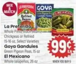 Tony’s Fresh Market La Preferida whole pinto black beans, chickpeas or refried offer