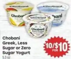 Tony’s Fresh Market Chobani Greek, Less Sugar or Zero Sugar Yogurt offer
