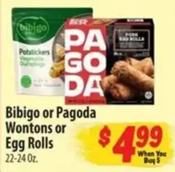 Food Giant Bibigo or Pagoda Wontons or Egg Rolls offer