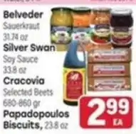 Tony’s Fresh Market Belveder Sauerkraut, Silver Swan Soy Sauce, Cracovia Selected Beets, Papadopoulos Biscuits offer