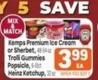 Kemps Premium Ice Cream or Sherbet, Trolli Gummies, Popsicle, Heinz Ketchup