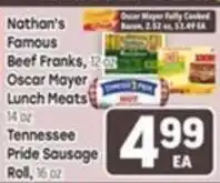 Tony’s Fresh Market Nathan's Famous Beef Franks, Oscar Mayer Lunch Meats, Tennessee Pride Sausage offer