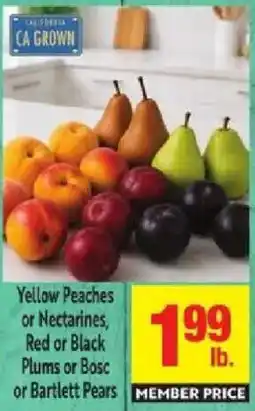 Lucky Supermarkets Yellow Peaches or Nectarines, Red or Black Plums or Bosc or Bartlett Pears offer