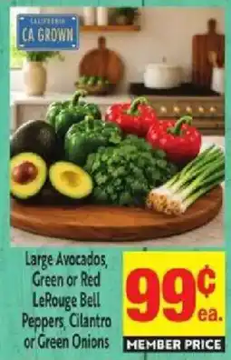 Lucky Supermarkets Large Avocados, Green or Red LeRouge Bell Peppers, Cilantro or Green Onions offer
