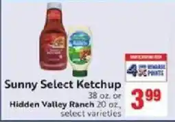 Lucky Supermarkets Sunny Select Ketchup or Hidden Valley Ranch offer