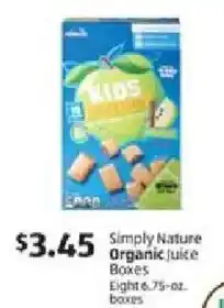 Aldi Simply Nature Organic Juice Boxes offer