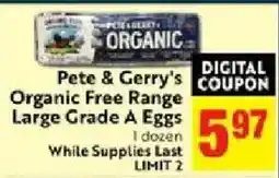 Lucky Supermarkets Pete & Gerry's Organic Free Range Large Grade A Eggs offer